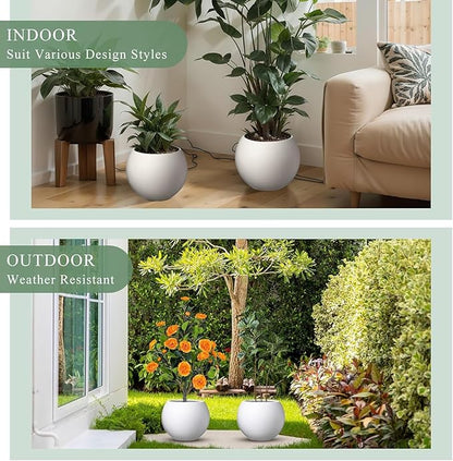 13.5 H x 17" Dia (12" Pot Opening) Round Fiberstone Planter with Drainage Hole, White, Indoor/Outdoor Large Plant Pot for Home Patio Garden, Ideal for Large Plants