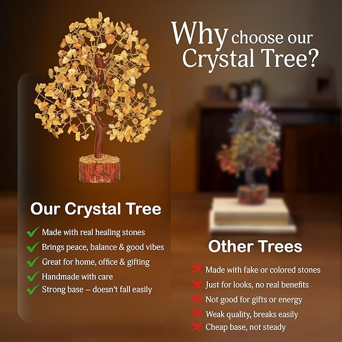 Yellow Tree - Yellow Healing Crystal, Gemstone Tree, Chakra Gifts, Crystal Luck, Crystal Trees, Tree of Life Gemstone, Balancing Tree, Crystal Items for Gift, Tree of Life Décor | Energy Healing Stone