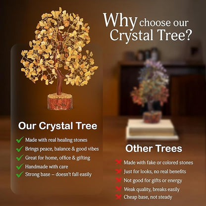 Yellow Tree - Yellow Healing Crystal, Gemstone Tree, Chakra Gifts, Crystal Luck, Crystal Trees, Tree of Life Gemstone, Balancing Tree, Crystal Items for Gift, Tree of Life Décor | Energy Healing Stone