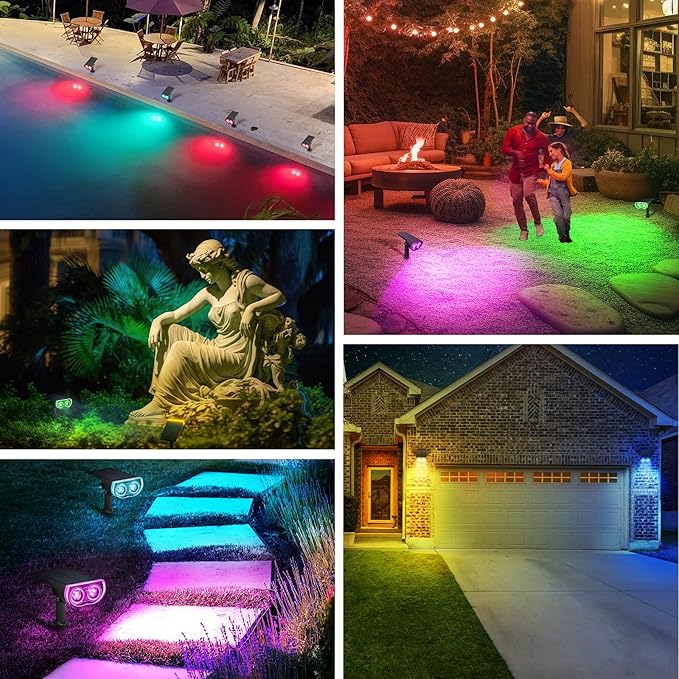 Linkind Solar Lights Outdoor StarRayS, Color Changing Solar Spot Lights, IP67 Waterproof Soalr Power Colored for Landscape Garden Pathway Walkway (Multicolor, 10 Pack)
