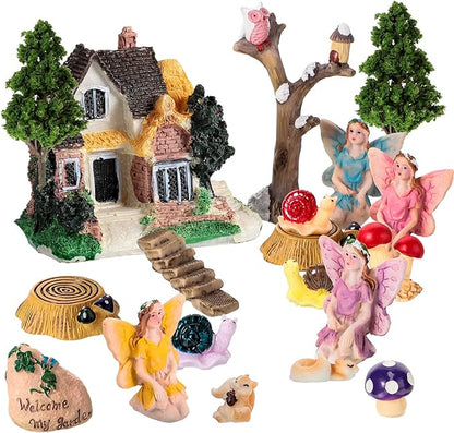 Gejoy 31 Pieces Fairy Garden Accessories Kit Miniatures House Supplies Fly Wing Dollhouse Gifts for Home Garden Lawn Decoration, House Style Random