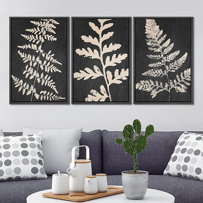 Ashbrook Framed Canvas Print Wall Art Set Black Forest Fern Plant Silhouette Nature Wilderness Illustrations Modern Art Rustic Chic Colorful for Living Room, Bedroom, Office - 24"x36"x3 Black
