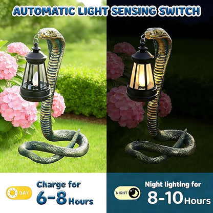 Solar Garden Outdoor Statues Snake with Solar Lights Outdoor Chrismtas Decorations - Lawn Decor Snake Statue for Patio, Balcony, Yard Ornament - Unique Housewarming Gifts（11.22" Bronze Colored）