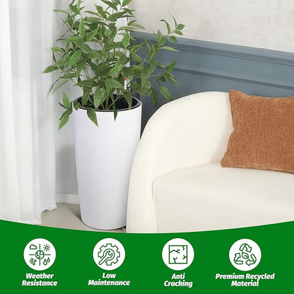 GarveeLife 30 in Tall Planters for Outdoor Plants Set of 2, Large Outdoor Planters for Front Porch Decor with Drainage Holes＆Water Level Monitor ＆Inner Bucket, Automatic Watering, White