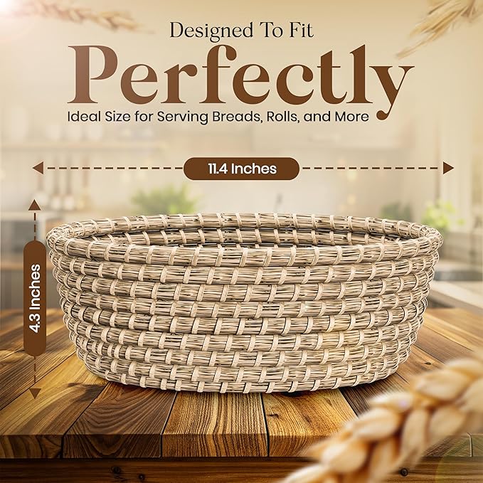 Bread Warmer Basket with Stone - Hand Woven Bread Basket With Warming Stone Included to Keep Your Loaf Warm! - Try Our New Hand-Crafted Bread Basket A Natural & Giftable Addition To Your Table