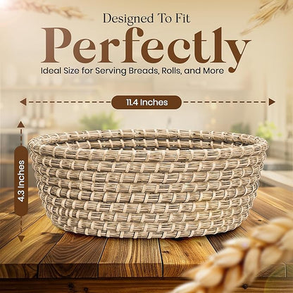Bread Warmer Basket with Stone - Hand Woven Bread Basket With Warming Stone Included to Keep Your Loaf Warm! - Try Our New Hand-Crafted Bread Basket A Natural & Giftable Addition To Your Table