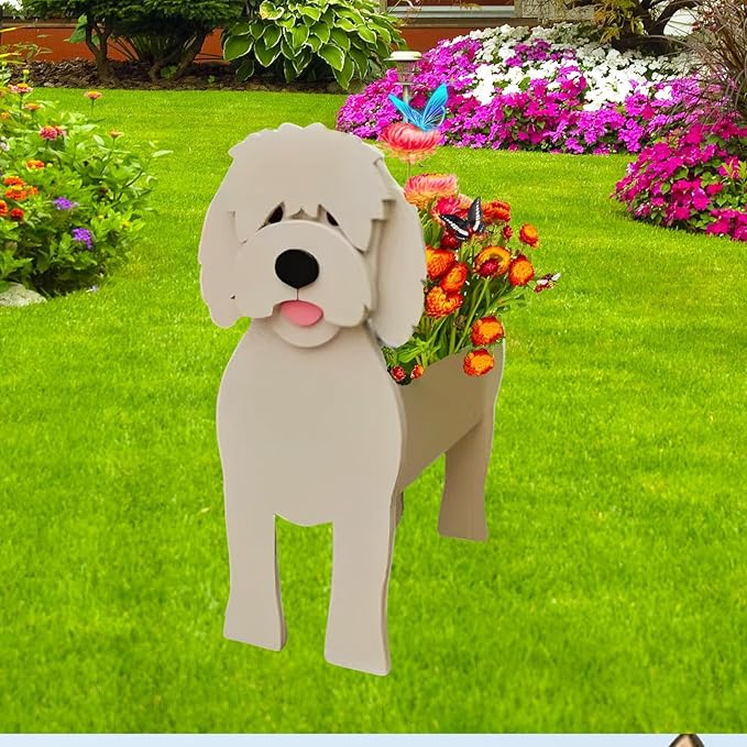 Golden Doodle Dog Planter Plant Pots,Cute Dog Flower Planter,Gifts for Pet Lovers,Unique Animal Plant Pots,Office,Indoor Outdoor Garden Decor(9.45 * 7.17 * 13.82in)