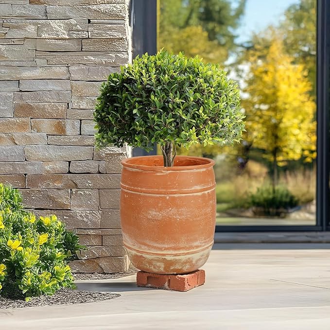 11" Tall x 9.5" Wide Aged Terracotta Clay Planter Pot - Heavy-Duty Concrete-Like Durability, Clay Soil-Friendly Drainage Hole, Rustic Garden Flower Pot for Indoor/Outdoor Use, Succulents, Herbs, Trees