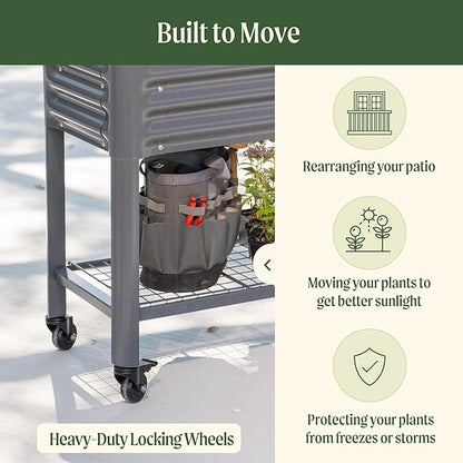 Rolling Elevated Raised Garden Bed - Slim Series, 1.5' x 5.5' Outdoor Planters Boxes with Legs & Storage Rack for Patio, 750 Lbs Weight Capacity, Raised Beds for Gardening Herbs Flowers, Pearl White