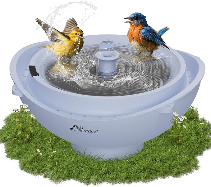 Solar Bird Bath with Fountain and Battery Backup, 3-in-1 Hanging or Freestanding Birdbath, Low-Water Protection & 3 Nozzles for Garden Patio Decor (Sky Blue)