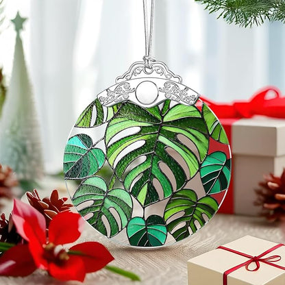 Monstera Plant Ornament – Christmas Decoration & Christmas Ornament; Stained Glass Holiday Decoration (Holiday Present, Bauble Present, Gift Idea, Gift Exchange) | Heirloom Keepsakes