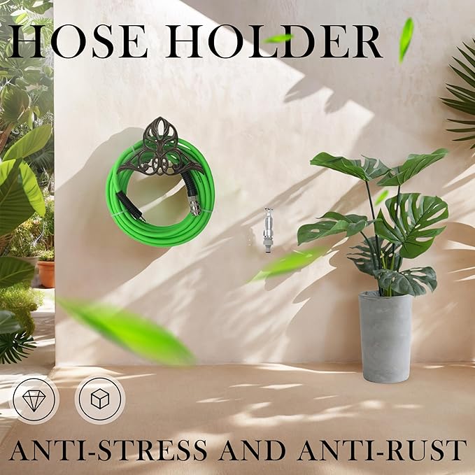 Garden Hose Holder Wall Mount – Heavy Duty Cast Iron Hose Hanger, Vintage Decorative Hose Holder for Outside Wall, Patio, Yard, or Villa (10.62"x6.92"x5.98")