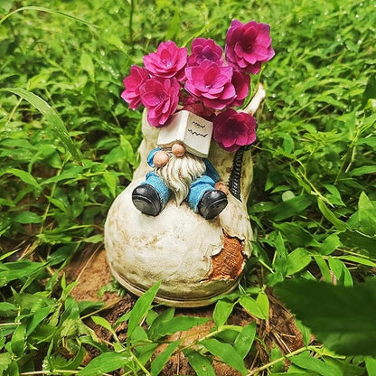 Cute Planter Pot Suitable for Indoor and Outdoor, Small gnome Resin Succulent Plant Flower pots, Decorative Fun Flower pots with Drainage Holes, Ideal Home and Garden Decoration Gifts