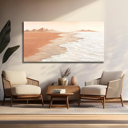 Belmrxne Ocean Wall Art Abstract Landscape Wall Decor Trendy Canvas Painting Brown and White Artwork for Living Room Bedroom Dining Room Office Home Decor 24x48 Inch
