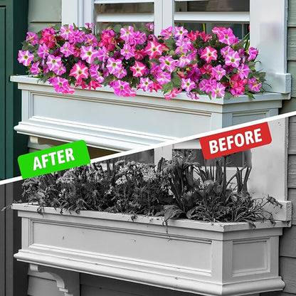 Artificial Fake Flowers for Outdoor Decoration,4 Pcs Faux Petunias Flowers UV Resistant Silk for Porch Yard Garden Home Indoor Decor(Purple Red)