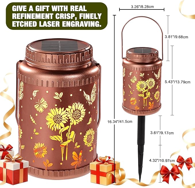 Cooo 6 Pack Solar Lanterns Outdoor Waterproof Sunflower Butterfly Solar Pathway Lights Landscape Path Christmas Gifts for Women Mom Grandma for Outdoor Table Lamps Garden Yard Backyard Decor-Rose Gold