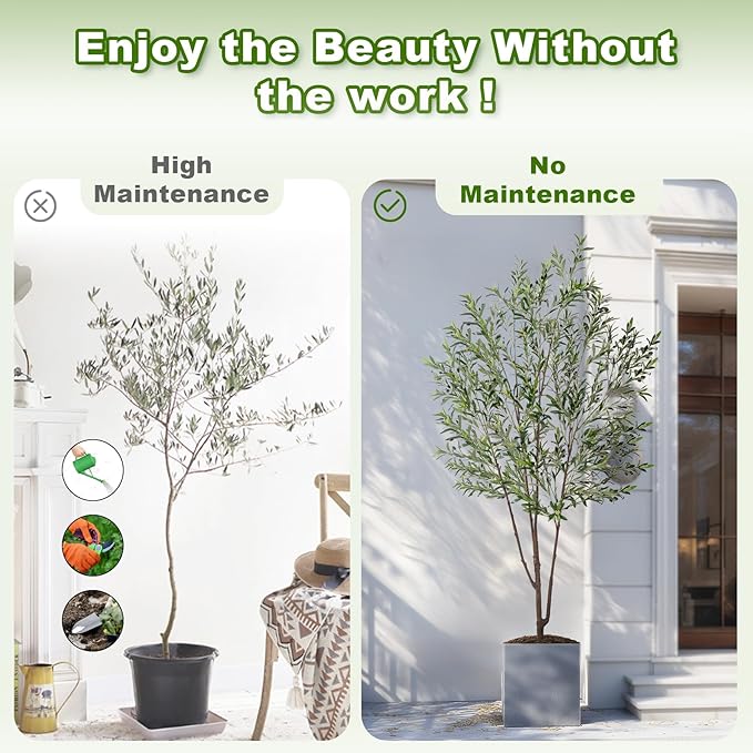 8FT Artificial Olive Tree Artificial Olive Plants, Tall Faux Olive Tree Faux Silk Plant Fake Plant Ultra-Realistic Silk Leaves & Natural Trunk Indoor Outdoor Use