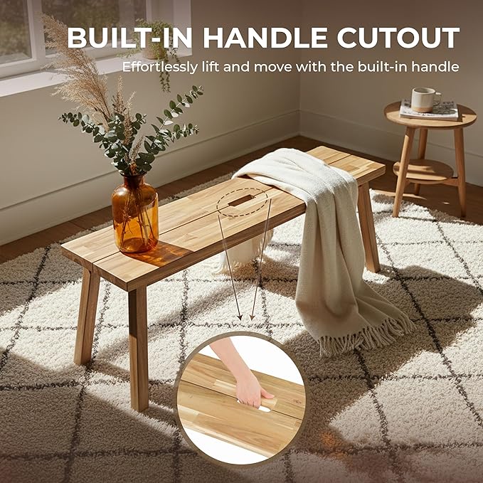Solid Wood Bench for Entryway, Bed Bench, Dining, Plant Stand - Wooden Bench Indoor (47 inches)