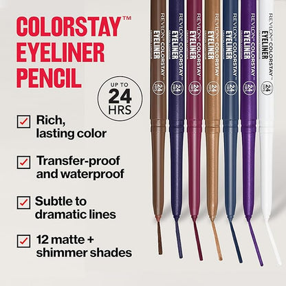 REVLON ColorStay Pencil Waterproof Eyeliner, Smudge-Proof, Eye Makeup with Built-In Sharpener, 215 White, 0.01 oz