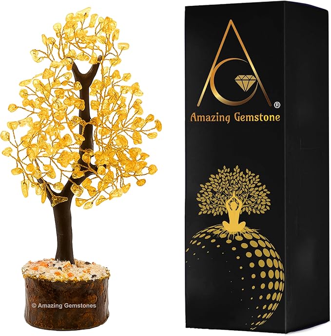Citrine Crystal Tree Fung Shui Crystal Money Tree, Dubai Citrine Stone Piedra Citrina Healing Energy (Gift-Box Added)