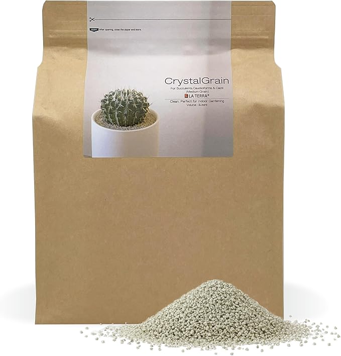 Sustainable Clean Soil for Succulents, Caudiciforms & Cacti, 3L (Medium Grain) Made in Japan– Nutrient-Enriched, No Mess, Reusable-La Terra Crystal Grain