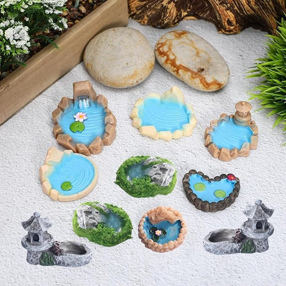 4 Pcs Miniature Pond Landscape Terrarium Decor – Vintage Micro Fairy Garden, Chinese Style Ornaments with Realistic Design for Dollhouse, Tabletop DIY Scene, Fish Tank, and Tiny Garden Figurines