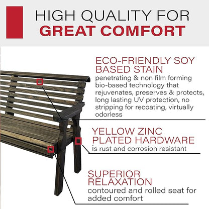 Amish Casual Heavy Duty 5 Foot Roll Back Outdoor Bench in Dark Walnut Stain - Amish Made in The USA from Treated Pine for Outdoor Durability, 700 Lb Weight Capacity