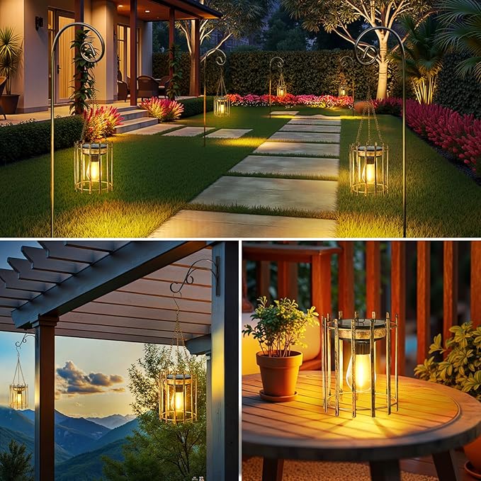 KOOPER Solar Lanterns Outdoor Waterproof, 2 Pack Bronze Upgraded Bright Hanging Solar Lights Outdoor Lantern Decorative, Auto ON/Off Metal Hanging Lanterns for Pathway Yard Patio Garden Decor