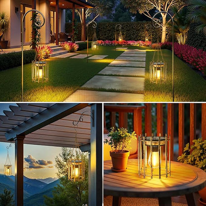 KOOPER Solar Lanterns Outdoor Waterproof, 2 Pack Bronze Upgraded Bright Hanging Solar Lights Outdoor Lantern Decorative, Auto ON/Off Metal Hanging Lanterns for Pathway Yard Patio Garden Decor