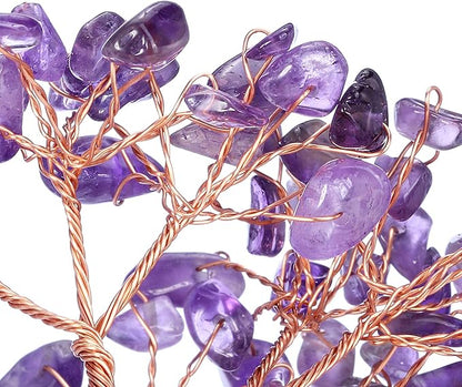 Jovivi Natural Amethyst Crystal Tree, Raw Healing Crystals Fluorite Base Bonsai Money Tree for Home Office Table Decor Wealth and Luck