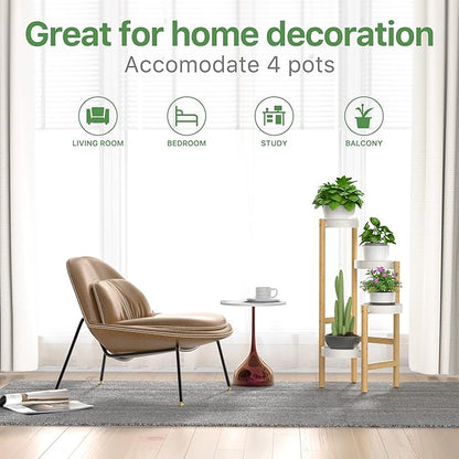 Bamboo Plant Stands for Indoor Plants, Tall Plant Stands for Corner Plant Shelf Multiple Flower Holder for Indoor Outdoor Garden Patio Balcony Living Room (4-tier)
