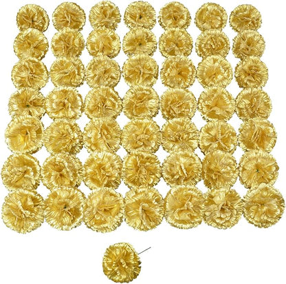 Silk Carnation Flower, 50 Artificial Flowers, Used for Wedding Decoration DIY Handmade Flowers, Carnation Flower Diameter 3.5 Inches and 6 Inches Stem (Gold)