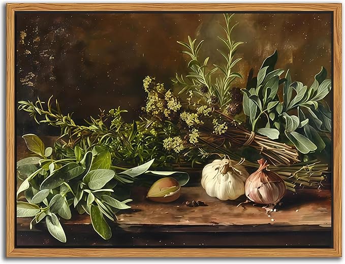 SAMHOU Floating Framed Canvas Wall Art, Vintage Aesthetic Kitchen Wall Decor, Nature Botanical Poster Prints for Farmhouse Living Room Dining Room Bedroom Home Decor 16x24 inch