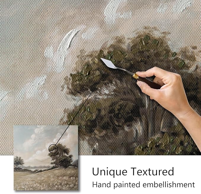 JolyWell Hand-Painted Vintage Canvas Wall Art, Landscape Wall Painting Prints, Rolling Hills Pictures for Bedroom Wall Decor, Vintage Outskirts Painting,for kitchen LivingRoom bathroom Office 12"x12"