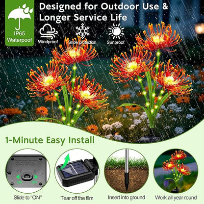 Solar Garden Flower Lights Outdoor,2 Pack 6-Head Orange Spider Lily Waterproof with Glowing Stems,Elegant Yard & Patio Decor,Ideal Thanksgiving,Christmas & Gardening Gifts for Women,Mothers & Grandma