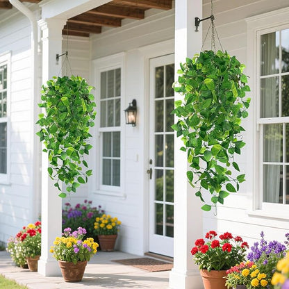 DomeStar 2PCS Fake Vines, Fake Hanging Plants Ivy Vines, Artificial Greenery Garland for Home Kitchen Wall Decor Aesthetic Home Decor (No Baskets)