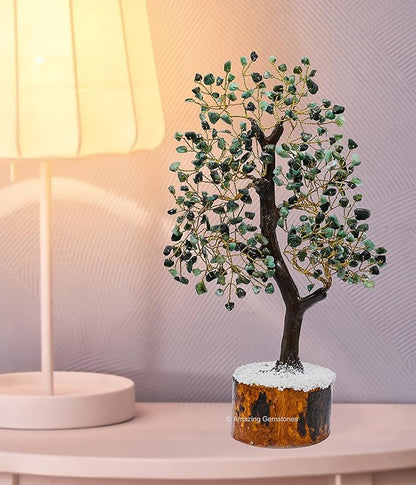Amazing Gemstone Emerald Natural Healing Premium Crystal Bonsai Feng Shui Fortune Money Tree of Life for Home Office Decor, 10-12 Inch