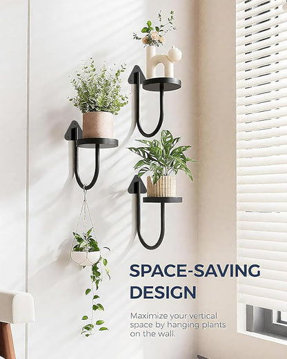 Wall Mounted Plant Holder , Yi Cheng Indoor Wall Plant Hanger with Shelves for Window Plants, Hanging Planters for Home Decor, Set of 3 Black Plant Wall Organizers