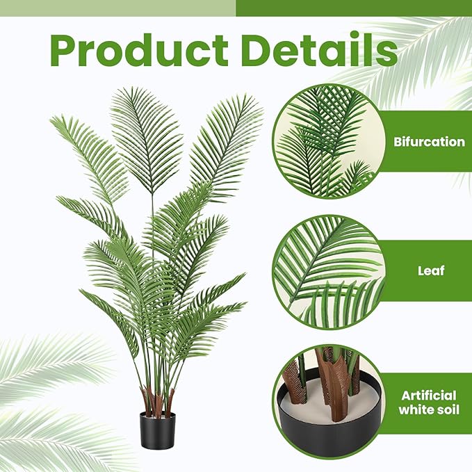 Artificial Palme Trees, 6FT Tall Faux Tree for Indoor and Outdoor, Artificial Plants with Basic Planter, Suitable for Home, Bathroom, Porch Outside Patio Decor