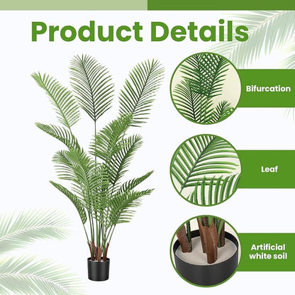 Artificial Palm Trees, 4FT Tall Faux Tree for Indoor and Outdoor, Artificial Plants with Basic Planter, Suitable for Home, Bathroom, Porch Outside Patio Decor
