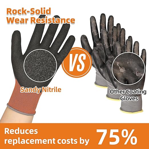 Schwer 240 Pairs Safety Work Gloves with Sandy Nitrile Coating LT5626, Max Abrasion Resistance Heavy Duty Working Glove with Grip for Men and Women, Ideal for Mechanic, General-Purpose, M