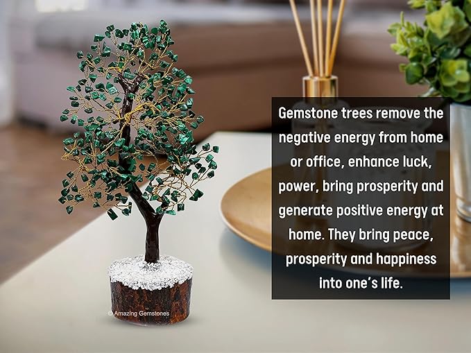 Amazing Gemstone Malachite Crystal Tree - Healing Crystals Stones - Chakra Tree of Life Stocking Stuffers, Bookshelf, Feng Shui, Home Décor, Meditation Gifts