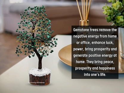 Amazing Gemstone Malachite Crystal Tree - Healing Crystals Stones - Chakra Tree of Life Stocking Stuffers, Bookshelf, Feng Shui, Home Décor, Meditation Gifts