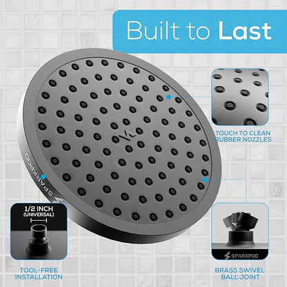 SparkPod Shower Head - High Pressure Rain - Premium Quality Luxury Design - 1-Min Install - Easy Clean Adjustable Replacement for Your Bathroom Shower Heads (Vintage Oil Rubbed Bronze, 8 Inch Square)