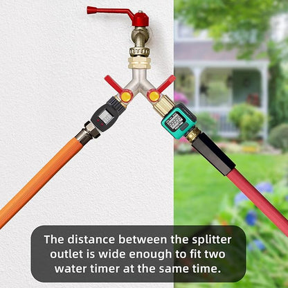 2 Way Hose Splitter, Brass High Flow Garden Hose Splitter Heavy Duty, Hose Connector, Water Spigot Splitter, Full Flow Faucet Splitter with shutoff, 3/4” GHT Inlet
