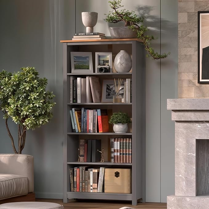 From the Tree Furniture Solid Pine Wood Bookcase – Tall Bookshelf with 4 Adjustable Shelves for Home, Office & Kids Room