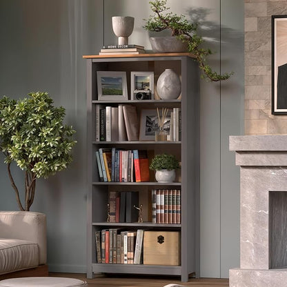 From the Tree Furniture Solid Pine Wood Bookcase – Tall Bookshelf with 4 Adjustable Shelves for Home, Office & Kids Room