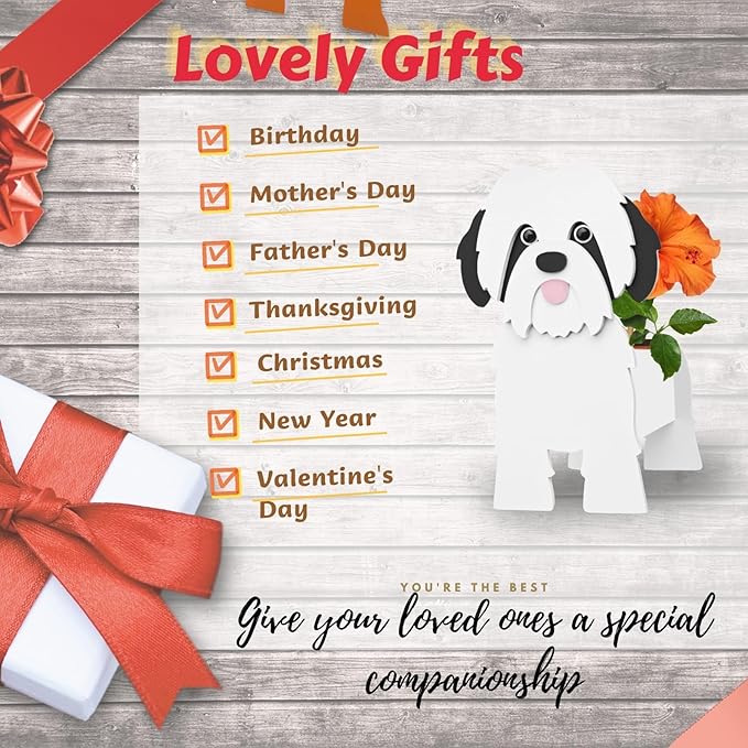 Shih Tzu Dog Planter Plant Pots,Cute Dog Flower Planter,Gifts for Pet Lovers,Unique Animal Plant Pots,Office,Indoor Outdoor Garden Decor(9.45 * 8.97 * 13.5in)