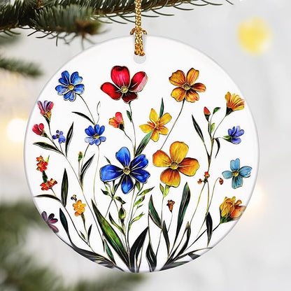 Christmas Ornaments, Dodosky 2.8in Ceramic Wildflower Ornament, Xmas Decor, Christmas Tree Ornaments, Xmas Decorations for Tree, Holiday Ornament, Flower Themed Gifts, Gifts for Women, Plant Lovers