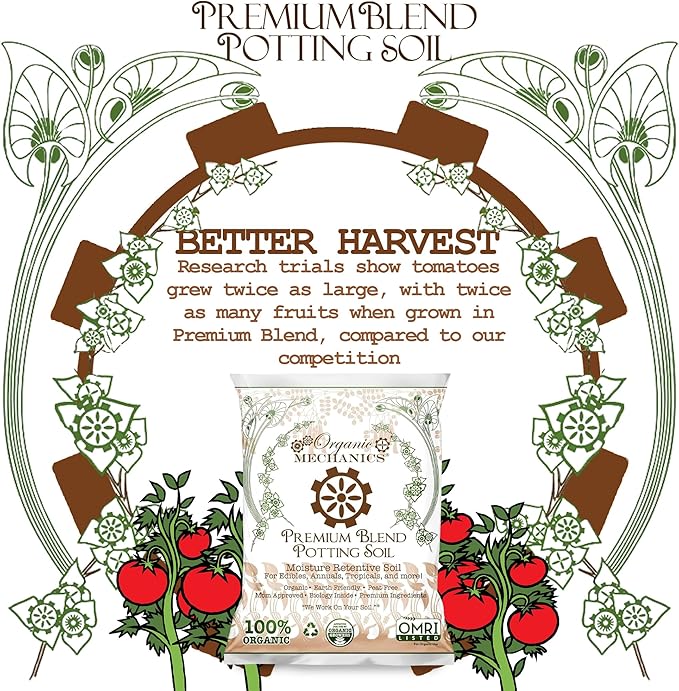 Organic Mechanics Premium Blend Potting Soil, 8 qt - Moisture-Retentive, Peat-Free, Compost - Enriched Mix with Worm Castings & Perlite for Houseplants, Annuals, Veggies & Tropical Plants